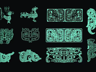 Ancient Chinese Bronze Ware Sanxingdui Animal Face Pattern Dragon Pattern God Bird Gluttonous Pattern Decorative Carving Pattern 3d model