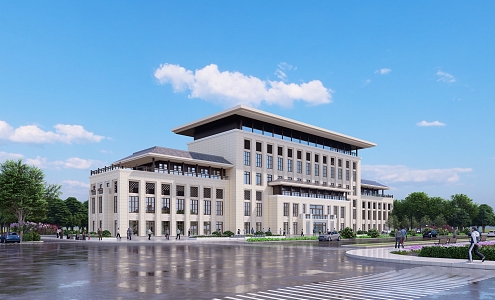 New Chinese style office building administrative complex building 3d model