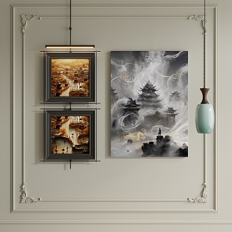 New Chinese Style Hanging Rod Decorative Painting 3d model