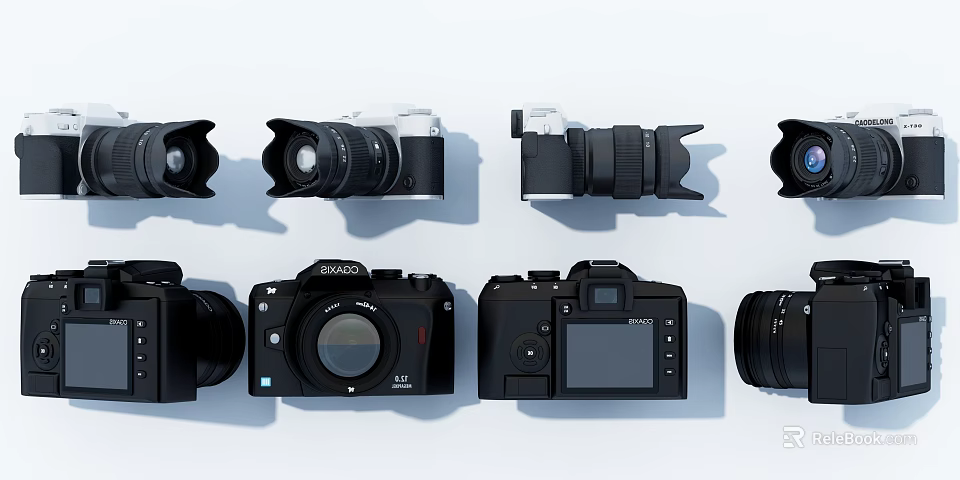 Digital Camera Collection With DSLR Mirrorless Lenses And Photography Gear 3d model 