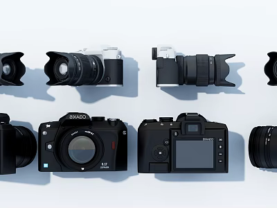 Digital Camera Collection With DSLR Mirrorless Lenses And Photography Gear 3d model