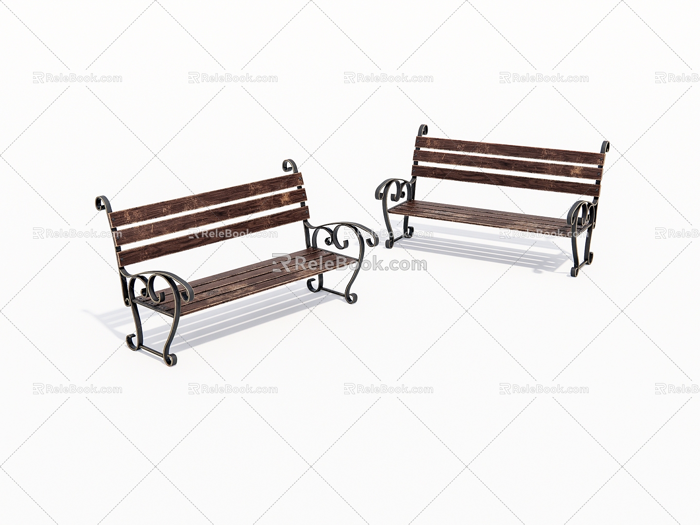 Old outdoor wooden bench 3d model