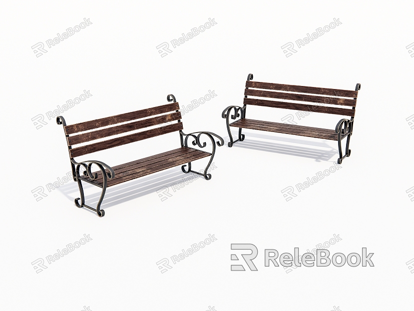 Old outdoor wooden bench model