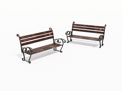 Old outdoor wooden bench 3d model