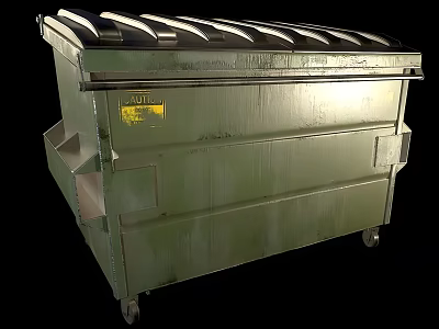 Public Facility Large Green Trash Bin With Lid And Wheels For Waste Collection 3d model