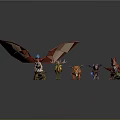 Colorful Character Creature Models With Different Types Of Winged Dinosaurs And Deer Figures