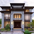Modern Elegant Detached Villa Exterior With Large Windows Dark Door Stone Steps And Landscaped Gardens