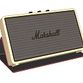 Marshall Portable Speaker With Cream Black Design And Red Accent Stand