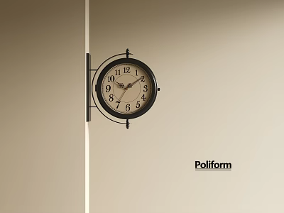 Poliform Classic Round Wall Clock With Black Frame White Dial And Metal Bracket 3d model
