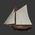 Traditional Wooden Sailing Boat With White Sails Red Mast And Small Red Flag