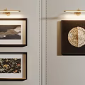 Abstract Painting On Light Paneled Wall With Brass Wall Sconces And Modern Interior Decor