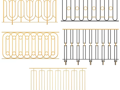 Stylish Staircase Railing Designs With Gold Black Finishes And Intricate Patterns 3d model