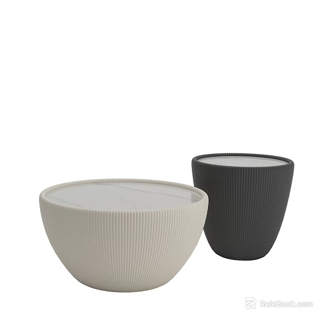 Modern Ribbed Design Coffee Tables With Light And Dark Marble Tops For Living Room 3d model 