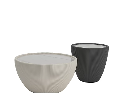 Modern Ribbed Design Coffee Tables With Light And Dark Marble Tops For Living Room 3d model