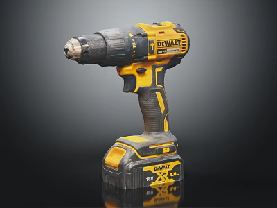 DEWALT Professional Cordless Yellow Black Power Drill With Battery Pack 3d model