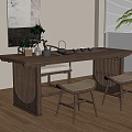 Modern Tea Table and Chair Combination Solid Wood Tea Table Tea Table 3d model