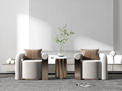 Modern Casual Sofa Set With Light Colored Armrests Brown Pillows Side Table And Green Plant 3d model