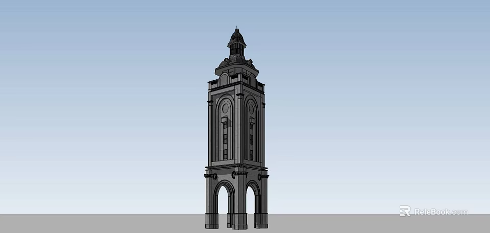 Classical Style Multi Level Tower With Spire Top And Arched Doorways 3d model 