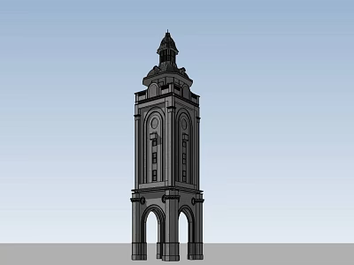 Classical Style Multi Level Tower With Spire Top And Arched Doorways 3d model