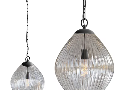 Modern Glass Pendant Lights with Ribbed Design Black Chains and Two Sizes 3d model