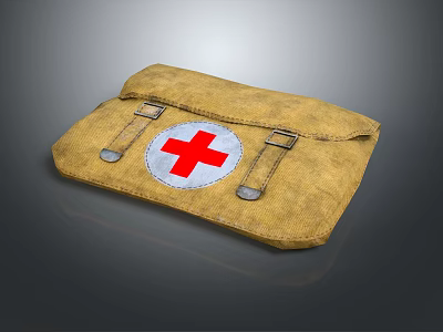Yellow Canvas Medical First Aid Kit With Red Cross Symbol For Emergency Medical Use 3d model