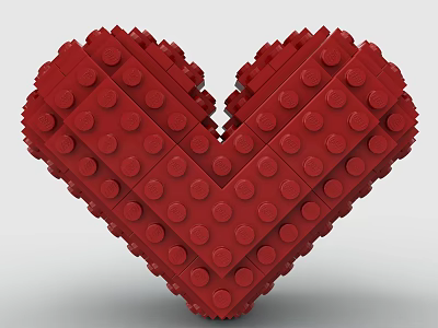 Artistic Red Building Blocks Assembled Into Heart Shaped Creative Decorative Artwork 3d model