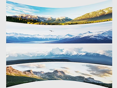 Lush Green Garden Landscape With Snowy Mountains Lake And Sunset Sky Scenery 3d model