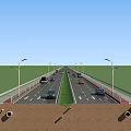Urban Road Facilities With Two Way Lanes Street Lighting Drainage Pipes And Vehicles