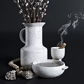 Minimalist White Ceramic Vase With Fresh Pussy Willow Branches On Dark Background