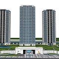 Elegant Modern Entrance Gate Design With Illuminated Path And Tower Buildings