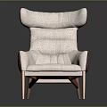 Elegant Modern Beige Fabric Chair With Curved Backrest And Wooden Legs