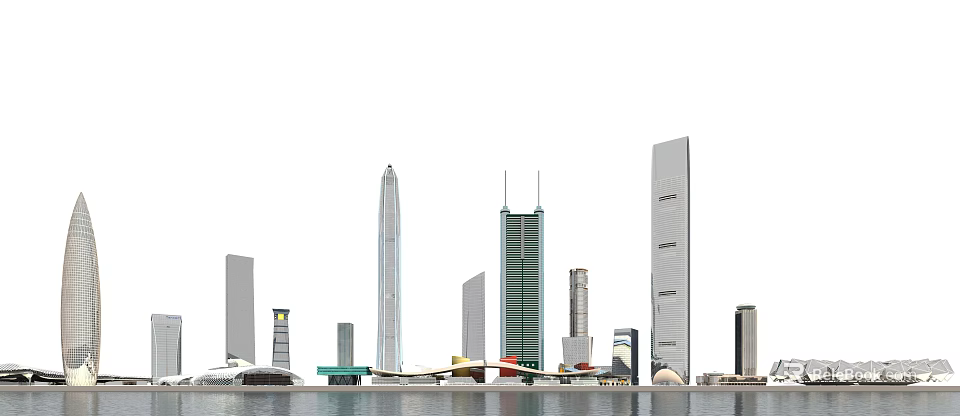 Modern City Skyline With Tall Skyscrapers And Contemporary Architectural Designs Along Waterfront 3d model 