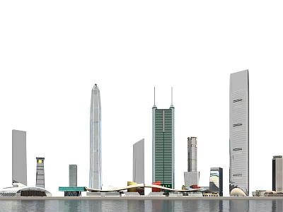 Modern City Skyline With Tall Skyscrapers And Contemporary Architectural Designs Along Waterfront 3d model