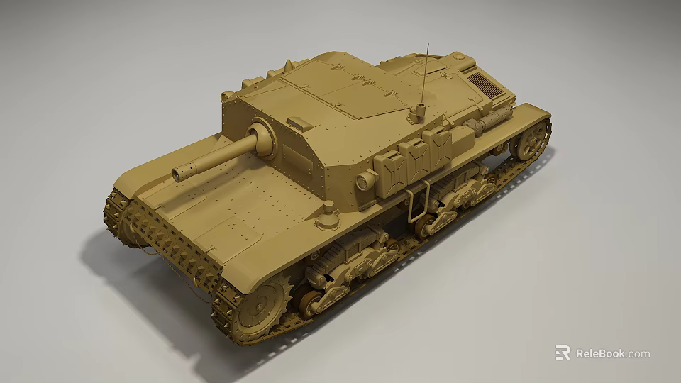 Detailed Military Tank Model in Beige Color with Turret Tracks and Armor Design 3d model 