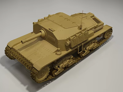 Detailed Military Tank Model in Beige Color with Turret Tracks and Armor Design 3d model