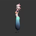 Game Movie Character With Pink Floral Hair Yellow Top And Blue Baggy Pants