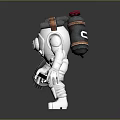 Silver Mechanical Armor Costume With Protective Helmet And Red Accent Details
