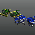 Green And Blue Agricultural Function Vehicles With Long Arm Harvesting Equipment