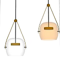 Stylish Modern Pendant Lights With Transparent And Amber Glass Shades And Metal Frames