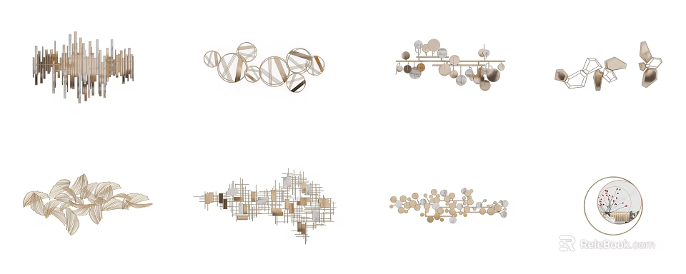 Modern Geometric Wall Decor With Circular Abstract Metal Hanging Designs 3d model 