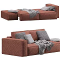 Modern Brown and White Sectional Sofa With Throw Blanket And Soft Cushions 3d model