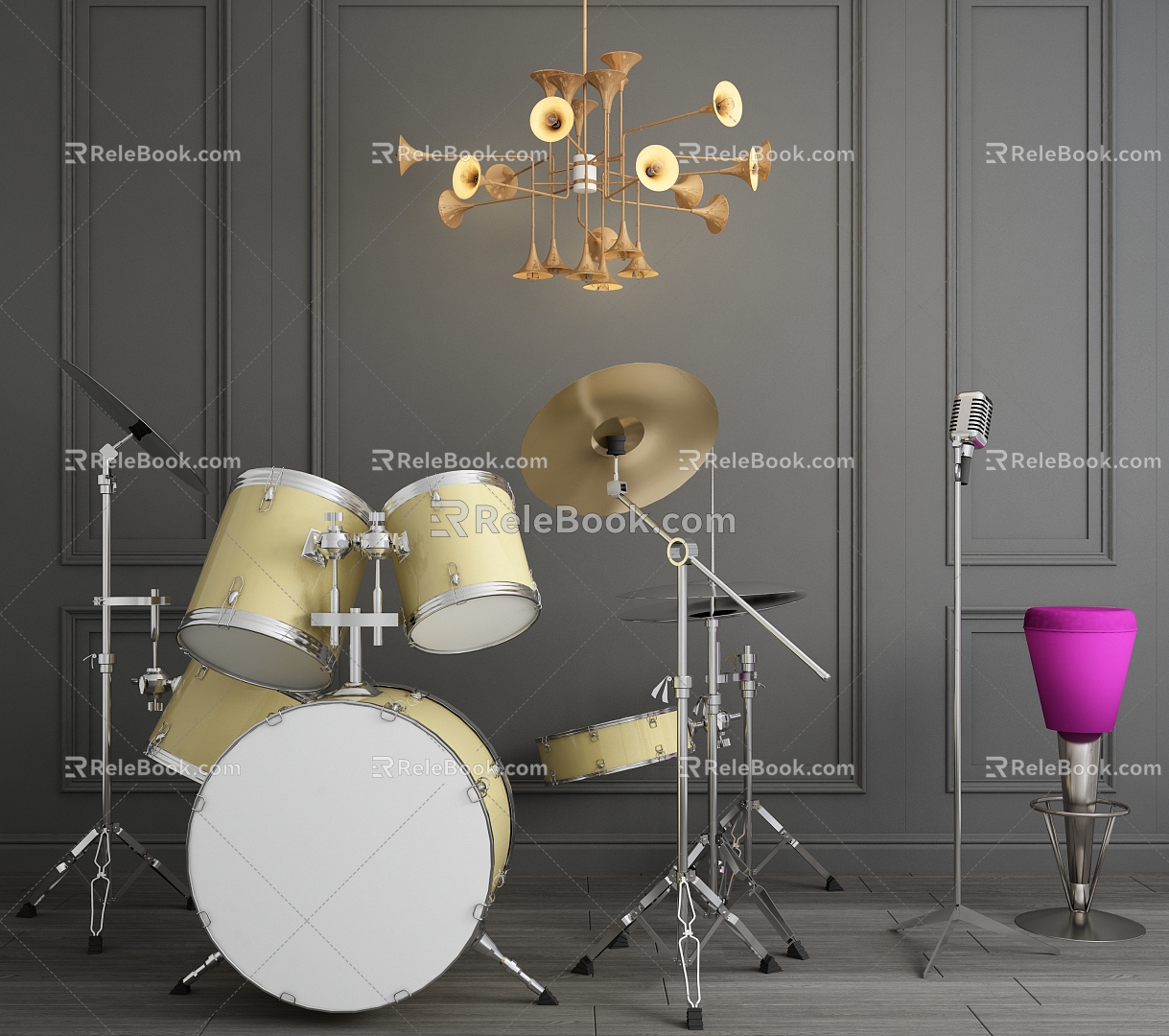 Modern Drum Set Musical Instruments Drum Set Mike 3d model