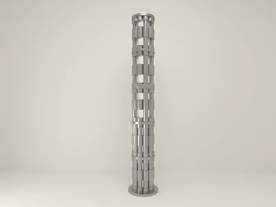 Modern Silver Metal Floor Lamp With Cylindrical Stacked Hollow Design In Minimalist Interior 3d model