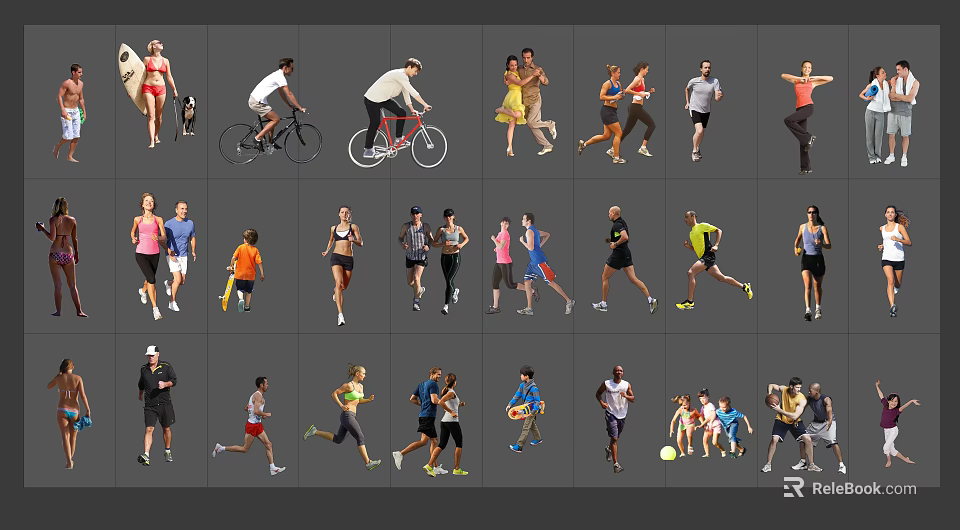 Diverse People Doing Different Activities Like Running Cycling Dancing and Playing 3d model 