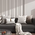 White Brown Decorative Throw Pillows With Geometric Patterns On Black Sofa In Modern Living Room