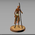 3D Character Model With Staff Red Scarf And Striped Clothing On Round Base 3d model