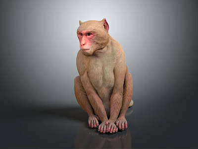 Realistic 3D Rendered Monkey with Pink Face Sitting on Smooth Surface against Gradient Gray Background 3d model