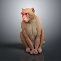 Realistic 3D Rendered Monkey with Pink Face Sitting on Smooth Surface against Gradient Gray Background