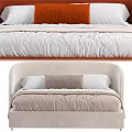 Orange And White Velvet Double Bed With Pillows Blankets And White Bed Sheets