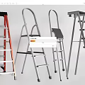 Various Metal Ladders Including Folding Step and Straight Models in Red and Silver